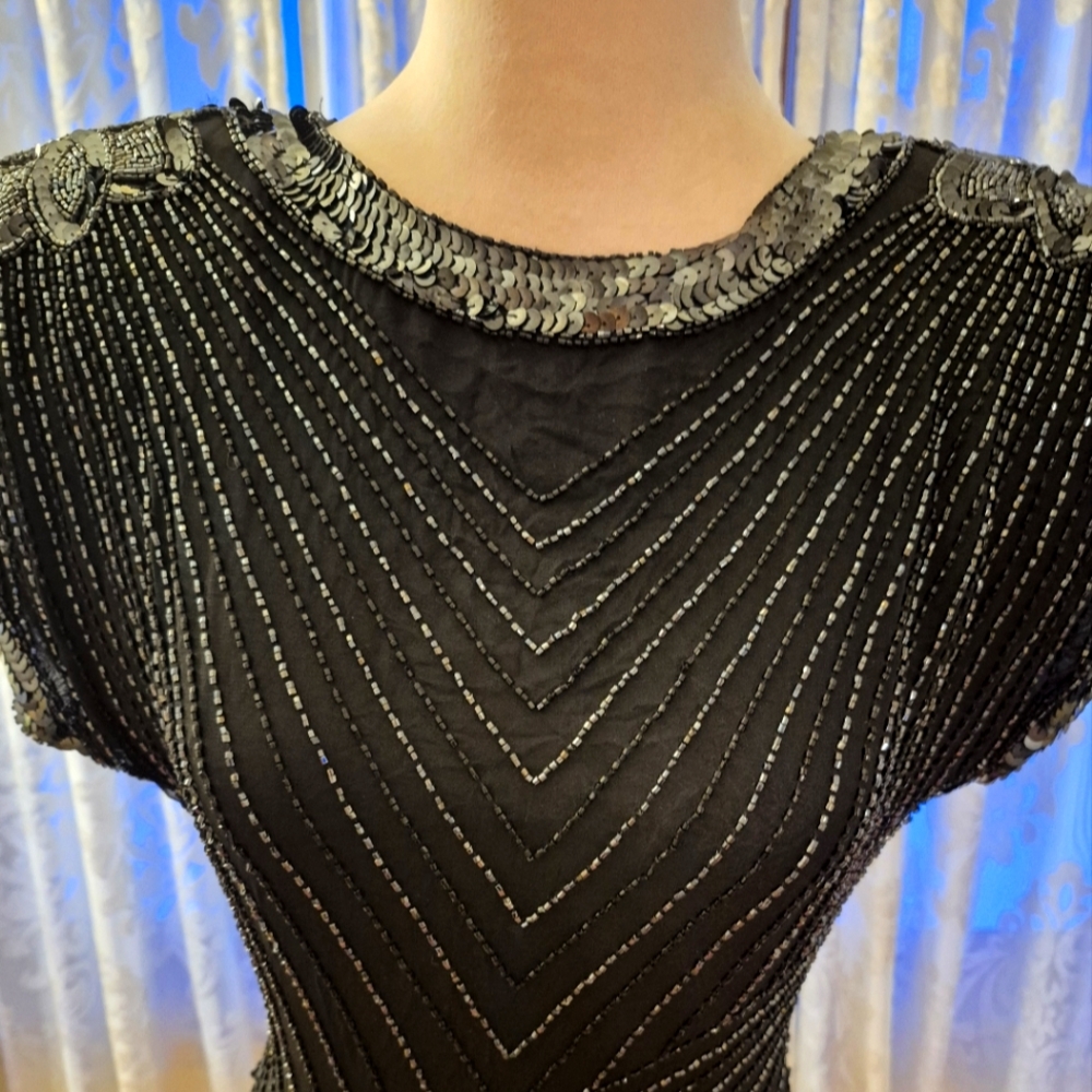 80's Para Designer Black Beaded dress